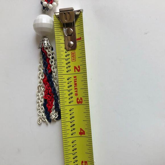 Vintage 70s Red White Blue Disco Ball Tassel Necklace 22" - Picture 4 of 6